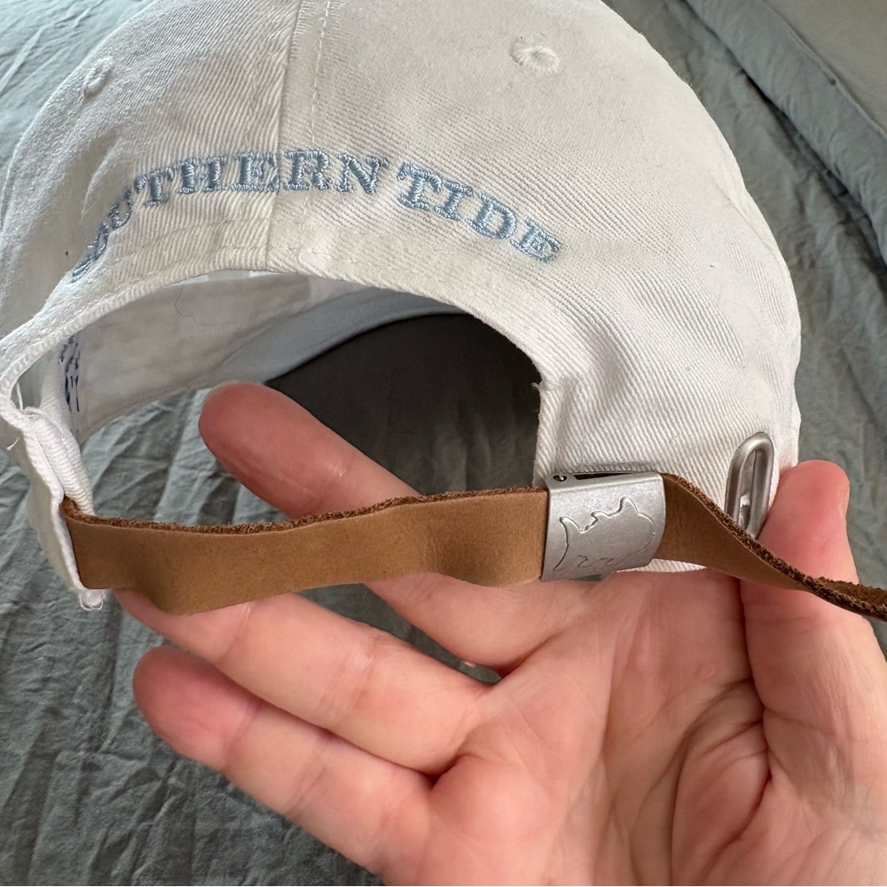 Southern Tide Adjustable White Cap with Blue Tennis Design. OS. - Picture 5 of 8